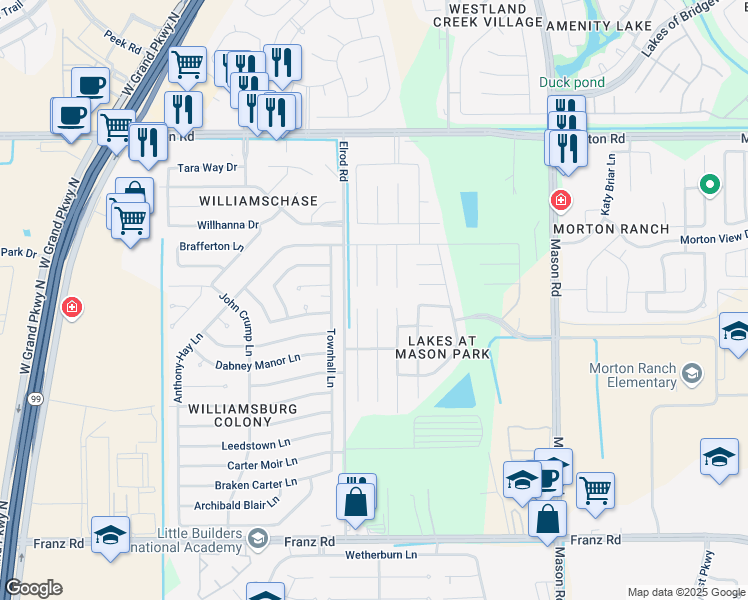 map of restaurants, bars, coffee shops, grocery stores, and more near 2539 Northern Great White Court in Katy