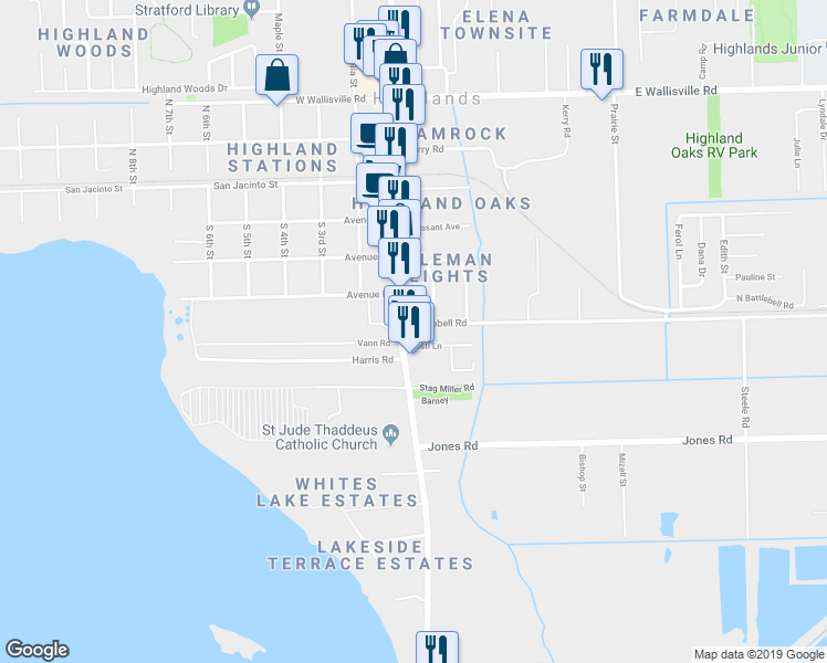 map of restaurants, bars, coffee shops, grocery stores, and more near 105 Battlebell Rd in Highlands