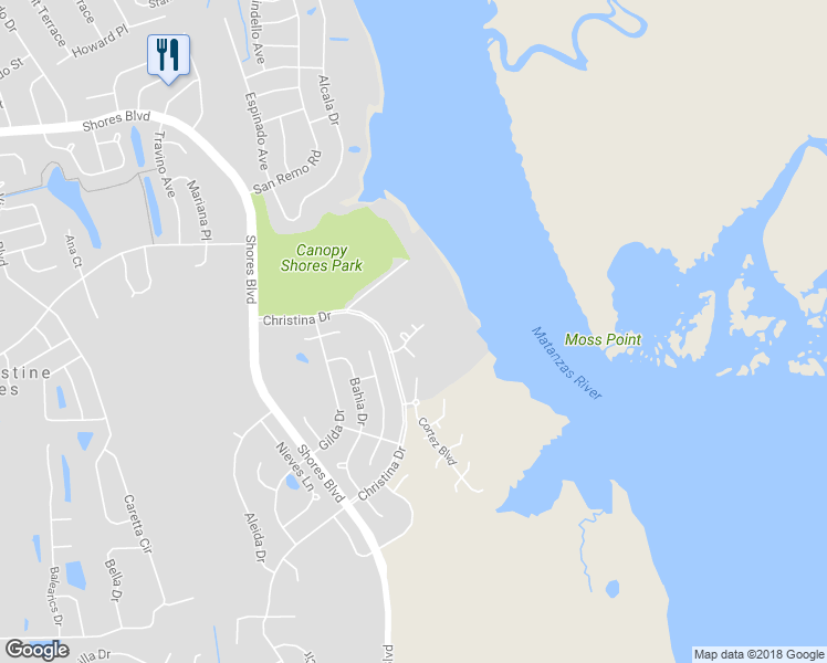 map of restaurants, bars, coffee shops, grocery stores, and more near 3 Cartagena Court in St. Augustine