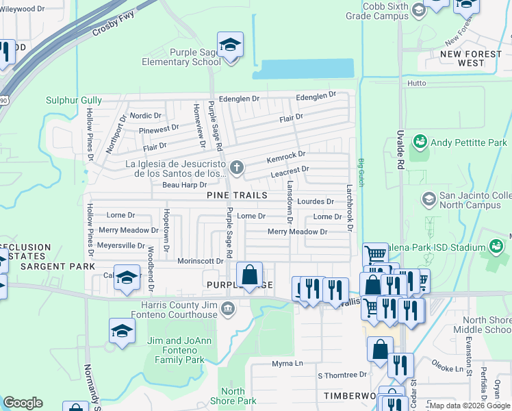 map of restaurants, bars, coffee shops, grocery stores, and more near 14430 Lourdes Drive in Houston