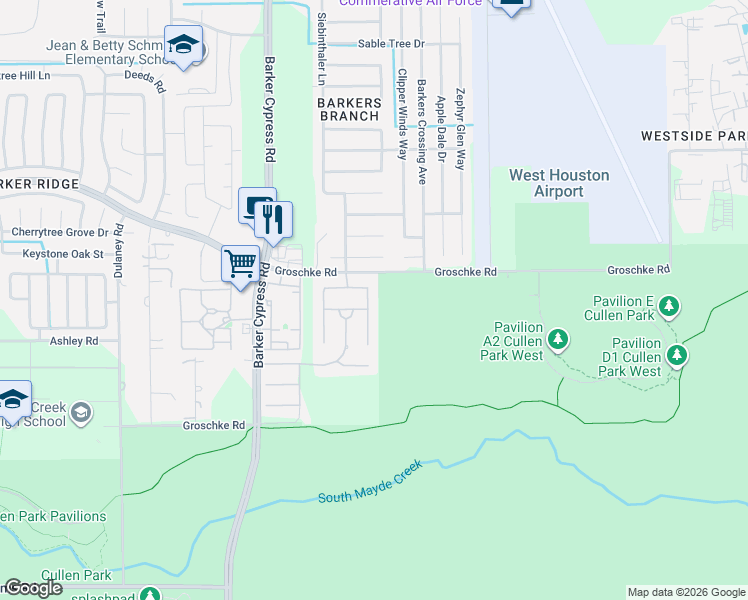 map of restaurants, bars, coffee shops, grocery stores, and more near 2906 Mossy Log Court in Houston
