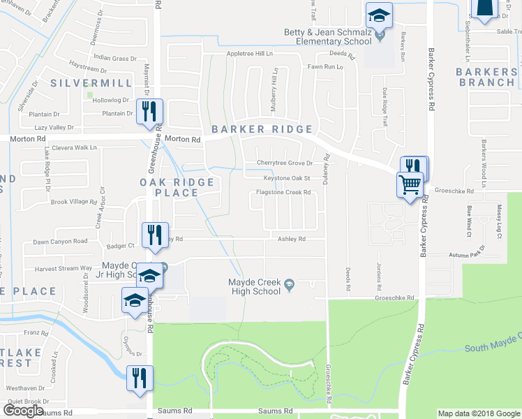map of restaurants, bars, coffee shops, grocery stores, and more near 12722 Apple Hill Street in Houston