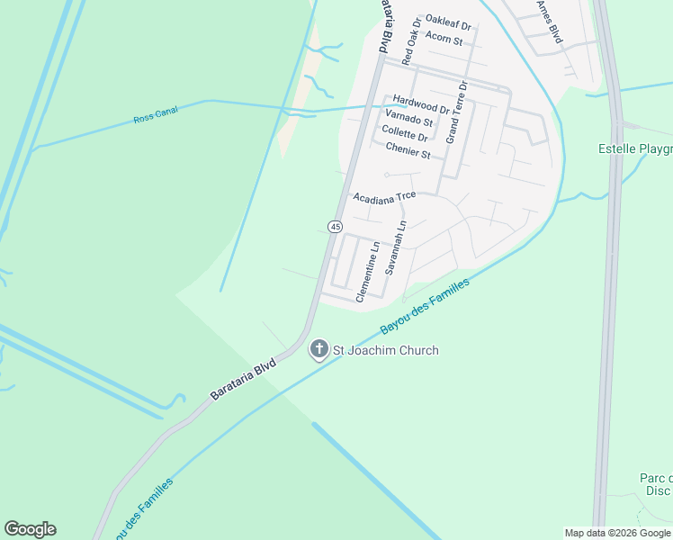 map of restaurants, bars, coffee shops, grocery stores, and more near 5309 Woodstream Drive in Marrero