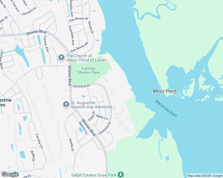 map of restaurants, bars, coffee shops, grocery stores, and more near 3 Cartagena Court in St. Augustine