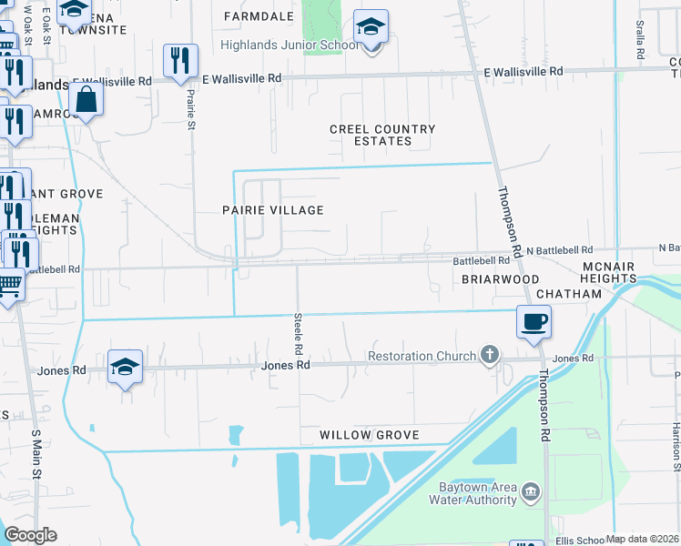 map of restaurants, bars, coffee shops, grocery stores, and more near 1003 Battlebell Road in Highlands