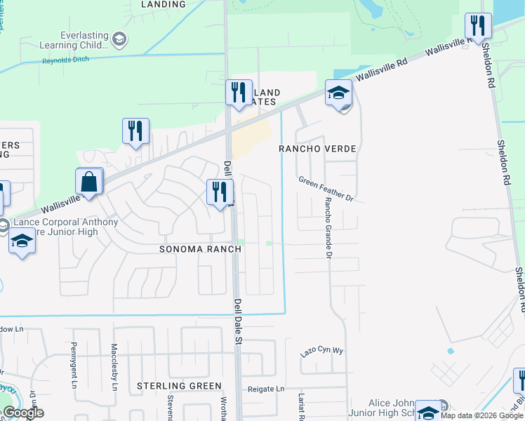 map of restaurants, bars, coffee shops, grocery stores, and more near 2003 Mickle Creek Drive in Houston