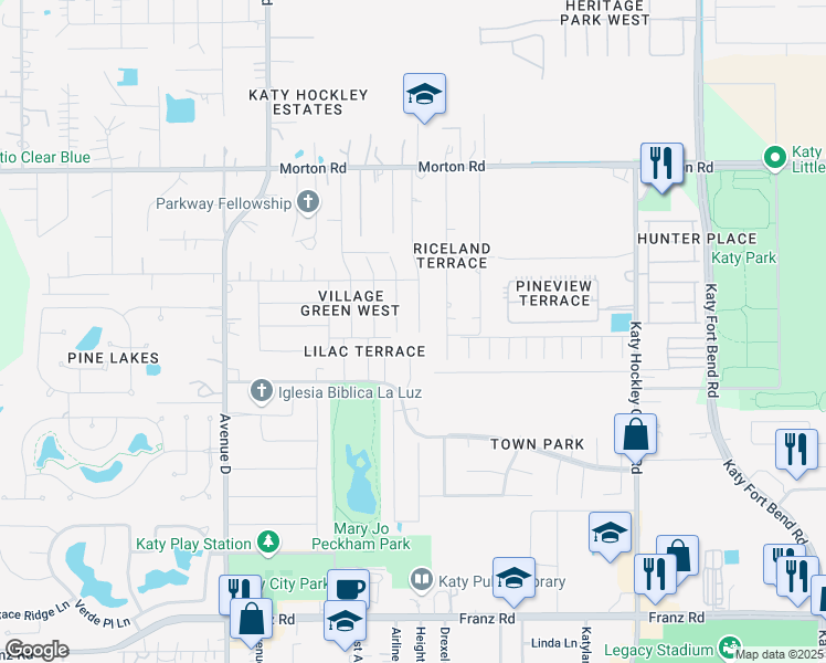 map of restaurants, bars, coffee shops, grocery stores, and more near 2601 Carson Drive in Katy