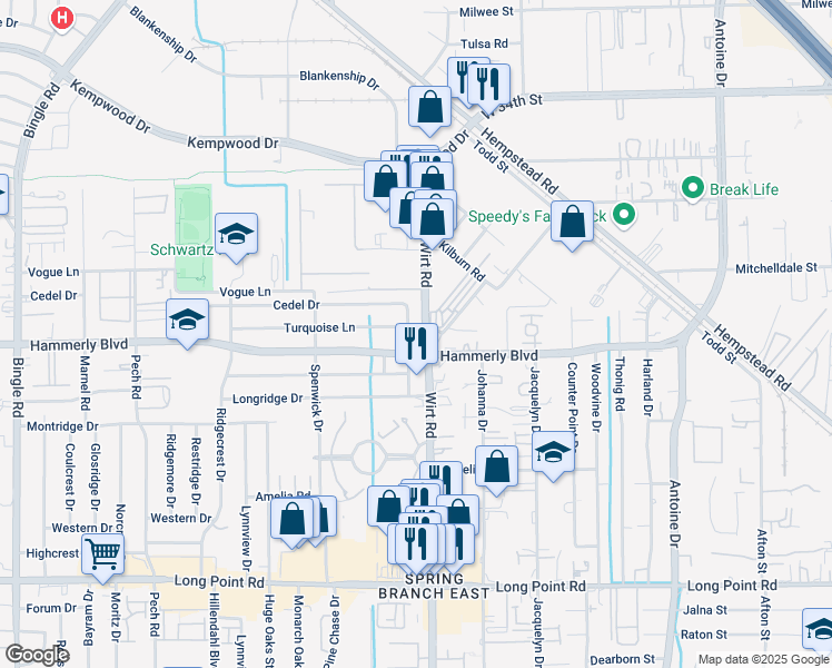 map of restaurants, bars, coffee shops, grocery stores, and more near in Houston