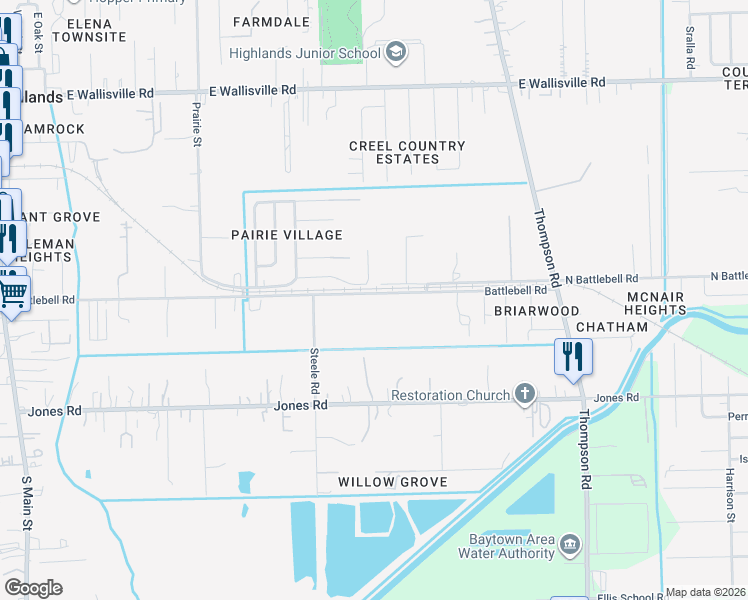 map of restaurants, bars, coffee shops, grocery stores, and more near 1003 Battlebell Road in Highlands
