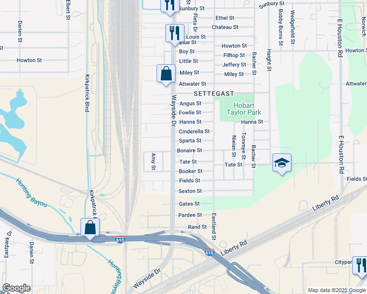 map of restaurants, bars, coffee shops, grocery stores, and more near 7943 Bonaire Street in Houston