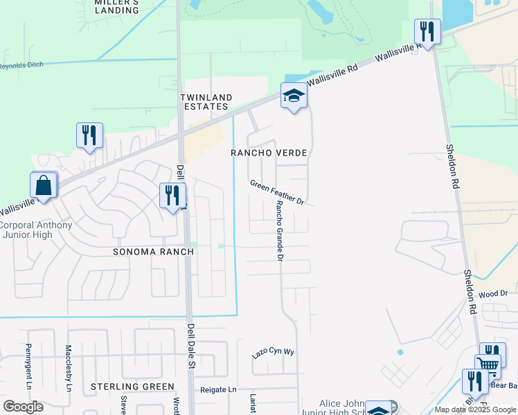 map of restaurants, bars, coffee shops, grocery stores, and more near 2019 Greensford Court in Houston