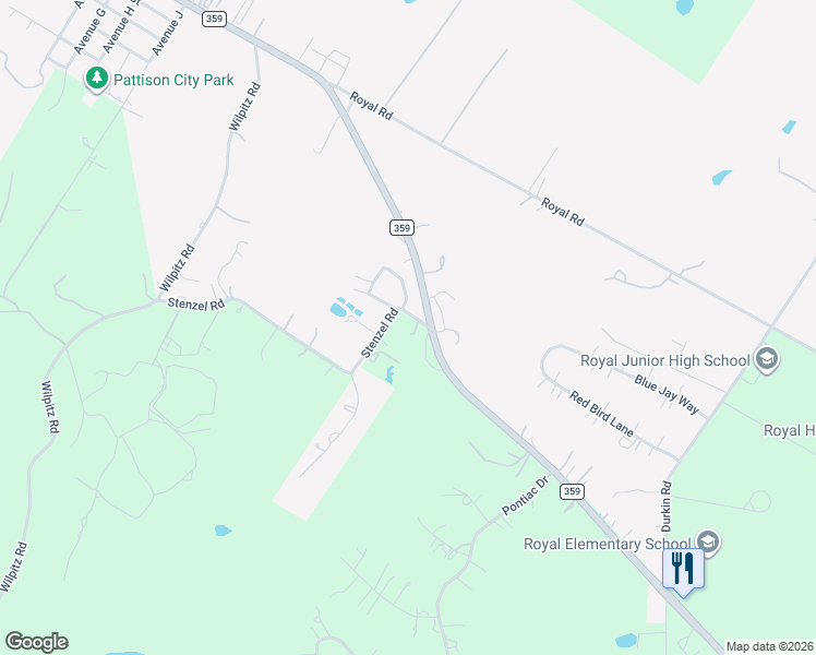 map of restaurants, bars, coffee shops, grocery stores, and more near 2475 Farm to Market 359 in Brookshire