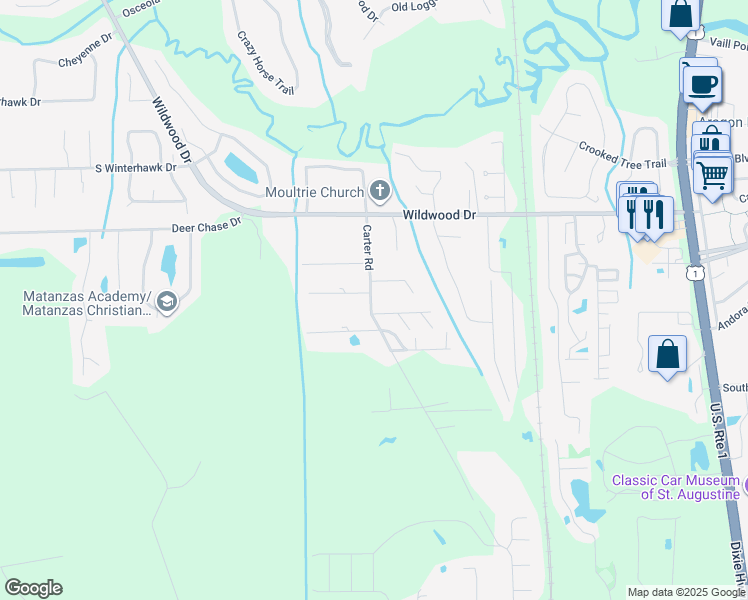 map of restaurants, bars, coffee shops, grocery stores, and more near 4380 Carter Road in St. Augustine