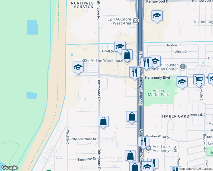 map of restaurants, bars, coffee shops, grocery stores, and more near 1986-2012 Brittmoore Road in Houston
