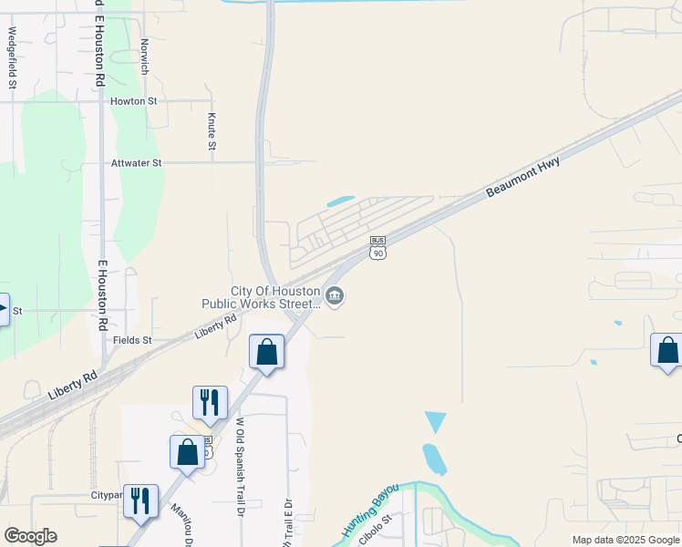 map of restaurants, bars, coffee shops, grocery stores, and more near 5598 North McCarty Street in Houston