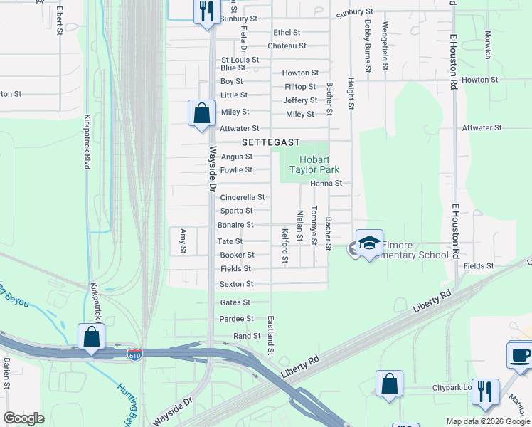 map of restaurants, bars, coffee shops, grocery stores, and more near 7976 Bonaire Street in Houston