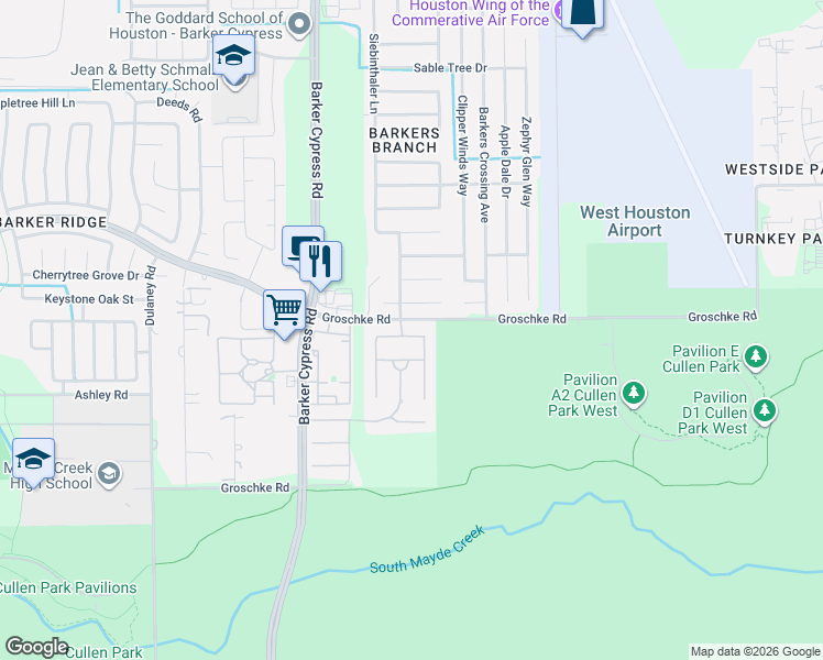 map of restaurants, bars, coffee shops, grocery stores, and more near 18402 Little Fawn Drive in Houston