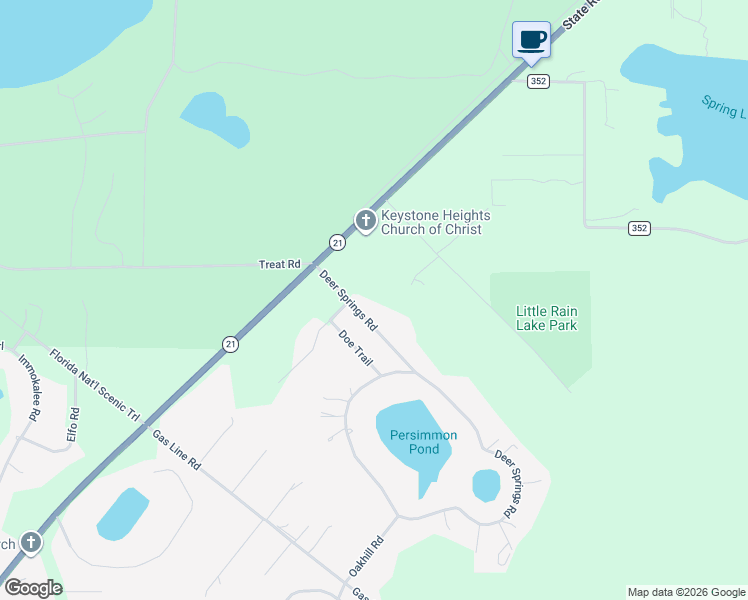 map of restaurants, bars, coffee shops, grocery stores, and more near 6761 Deer Springs Road in Keystone Heights