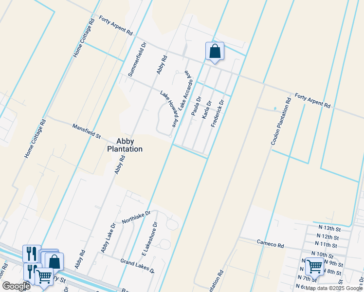 map of restaurants, bars, coffee shops, grocery stores, and more near 401 Paula Drive in Thibodaux