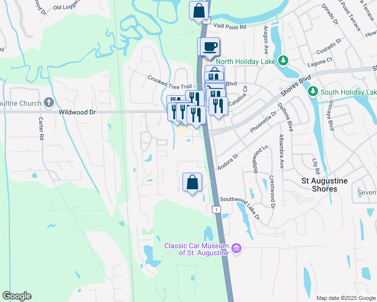 map of restaurants, bars, coffee shops, grocery stores, and more near 4315 US Highway 1 South in St. Augustine