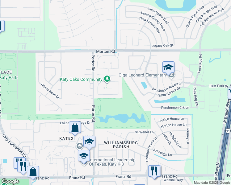 map of restaurants, bars, coffee shops, grocery stores, and more near 24010 Eagle Sage Lane in Katy