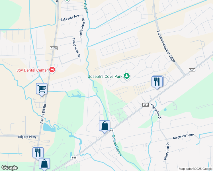 map of restaurants, bars, coffee shops, grocery stores, and more near 5415 Barron Road in Mont Belvieu