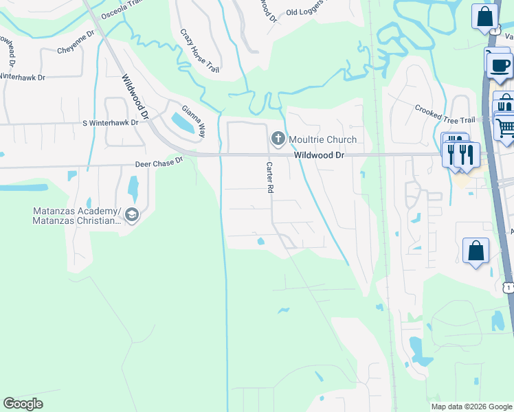 map of restaurants, bars, coffee shops, grocery stores, and more near 540 Ray Edwards Road in St. Augustine
