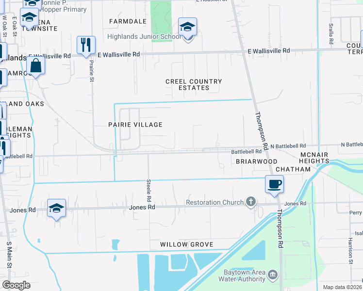 map of restaurants, bars, coffee shops, grocery stores, and more near 1022 North Battlebell Road in Highlands