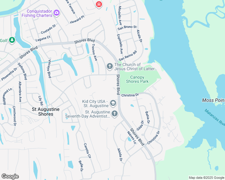 map of restaurants, bars, coffee shops, grocery stores, and more near 473 Shores Boulevard in St. Augustine