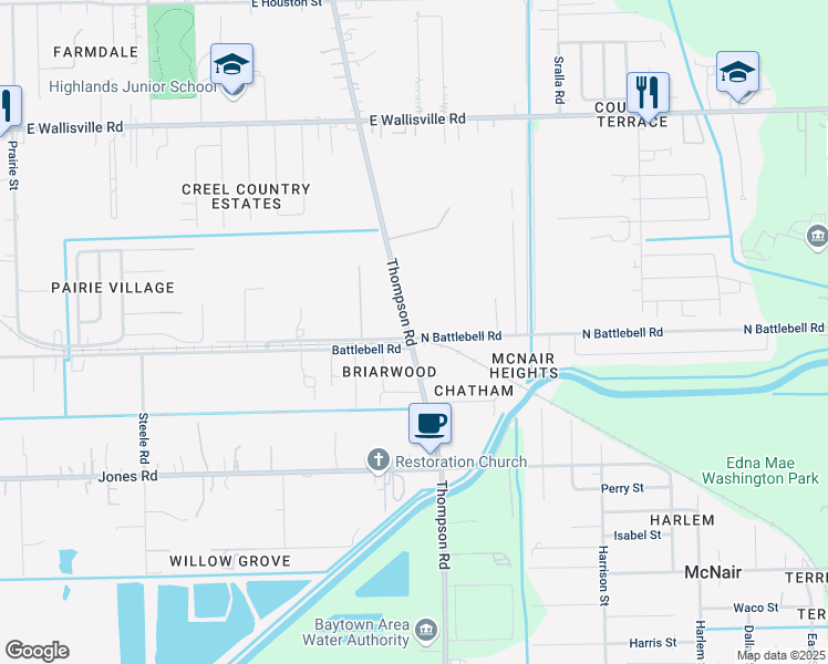 map of restaurants, bars, coffee shops, grocery stores, and more near 8010 Thompson Road in Highlands