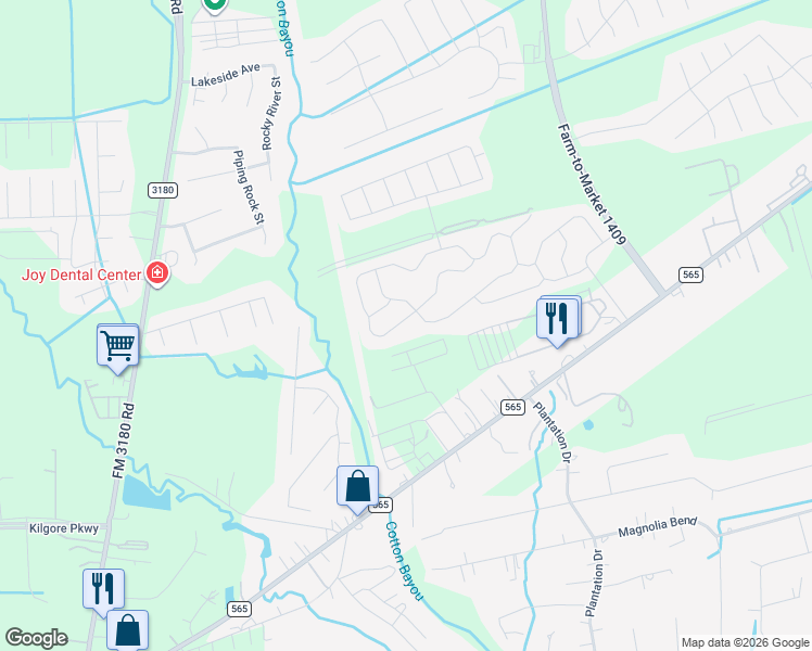 map of restaurants, bars, coffee shops, grocery stores, and more near 5506 Rainbow Road in Mont Belvieu