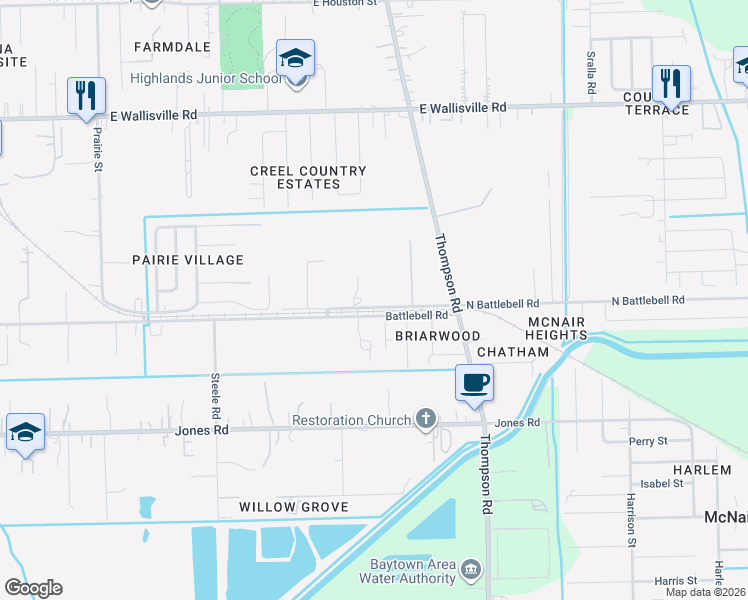 map of restaurants, bars, coffee shops, grocery stores, and more near 1310 North Battlebell Road in Highlands