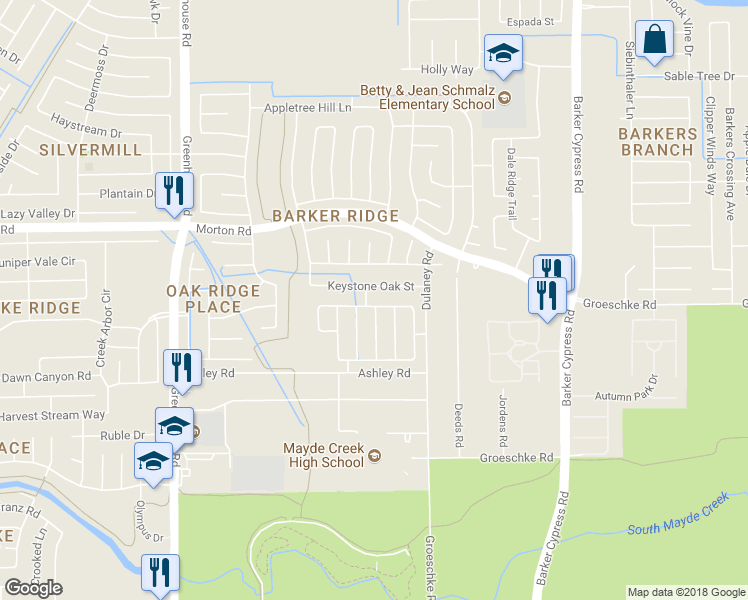 map of restaurants, bars, coffee shops, grocery stores, and more near 18642 Flagstone Creek Road in Houston