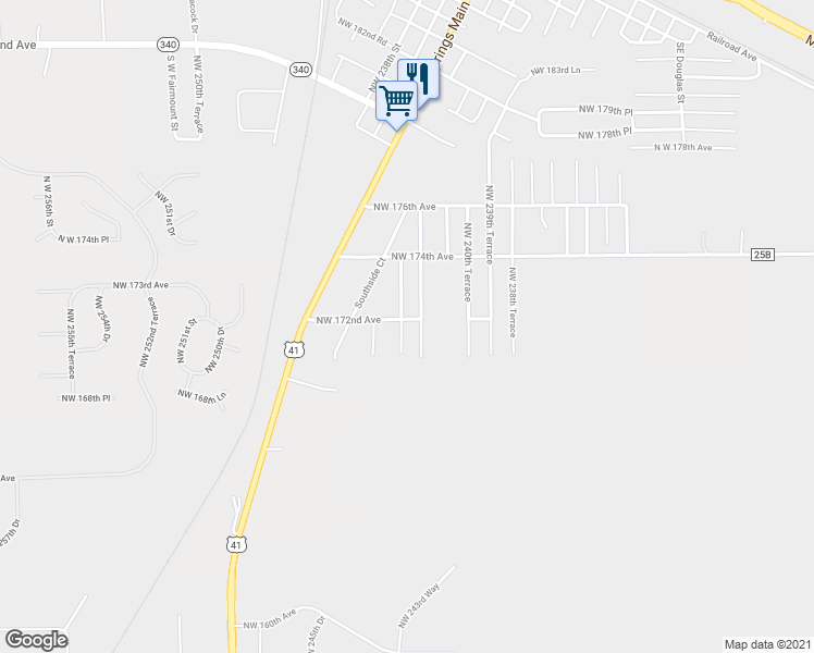 map of restaurants, bars, coffee shops, grocery stores, and more near 17197 South East Cypress Street in High Springs