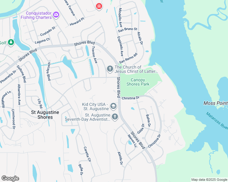 map of restaurants, bars, coffee shops, grocery stores, and more near 473 Shores Boulevard in St. Augustine