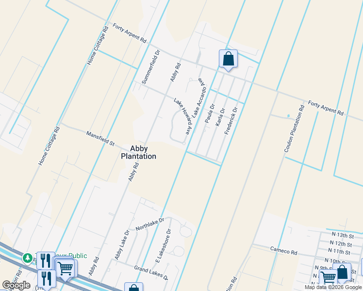 map of restaurants, bars, coffee shops, grocery stores, and more near 136 Lake Olivia Drive in Thibodaux