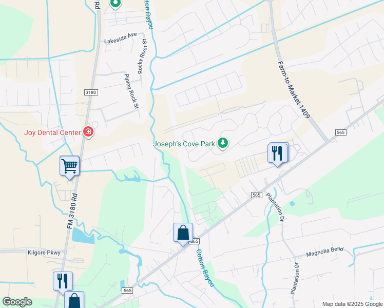 map of restaurants, bars, coffee shops, grocery stores, and more near 5506 Barron Road in Mont Belvieu