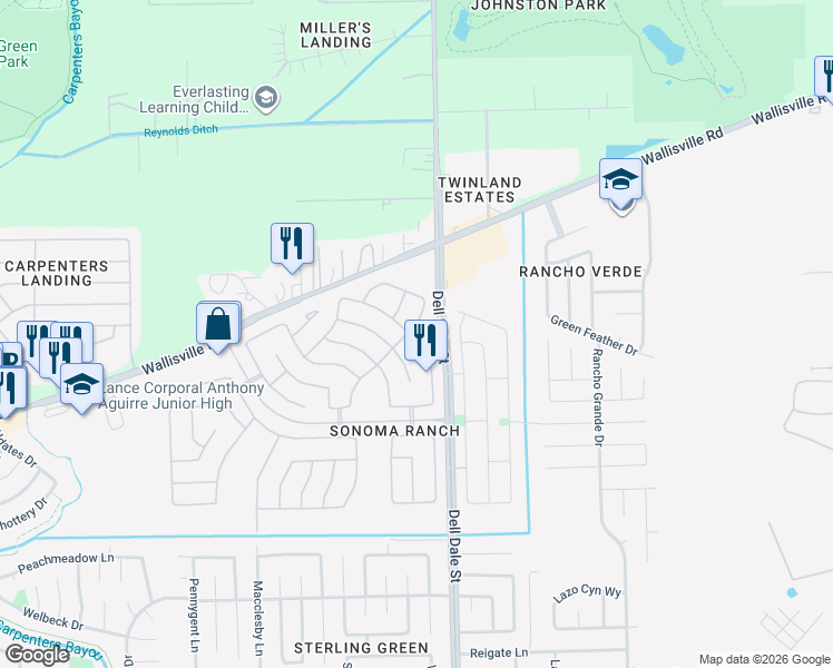 map of restaurants, bars, coffee shops, grocery stores, and more near 1631 Laura Anne Drive in Houston
