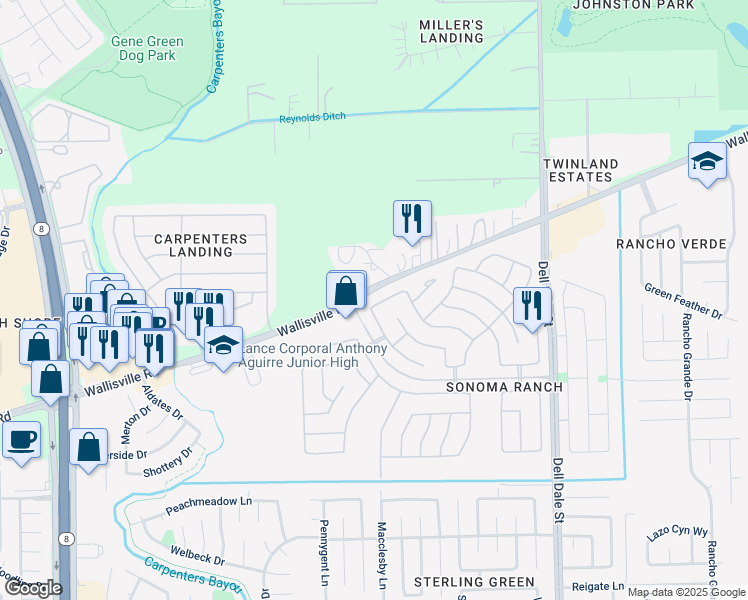 map of restaurants, bars, coffee shops, grocery stores, and more near 15923 Breanna Lane in Houston