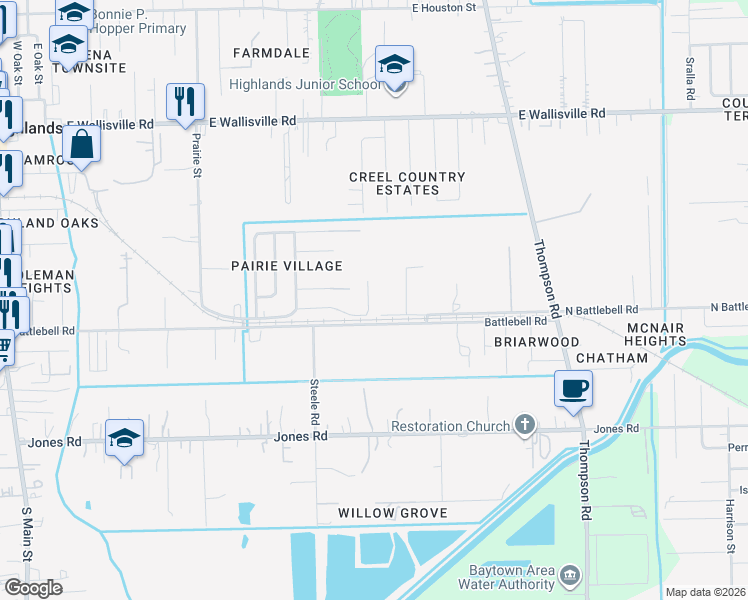 map of restaurants, bars, coffee shops, grocery stores, and more near 1022 North Battlebell Road in Highlands