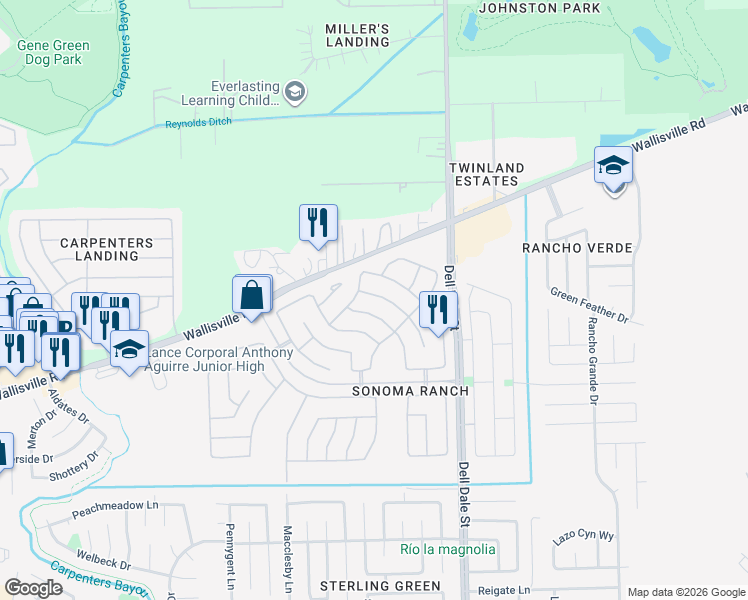 map of restaurants, bars, coffee shops, grocery stores, and more near 1915 Dominic Lane in Houston