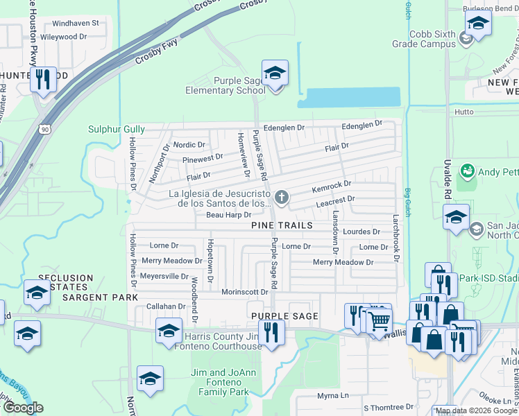 map of restaurants, bars, coffee shops, grocery stores, and more near 14323 Beau Harp Drive in Houston