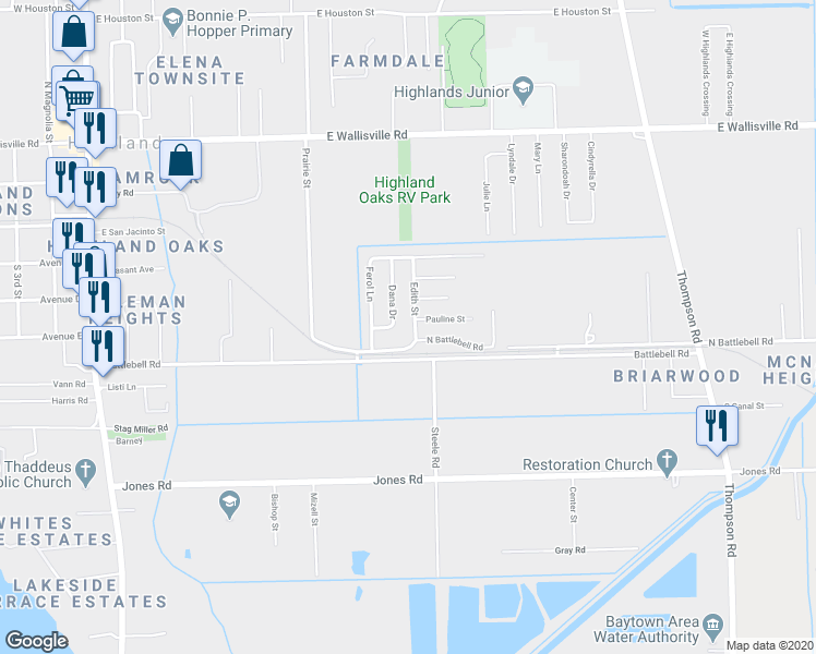 map of restaurants, bars, coffee shops, grocery stores, and more near 108 Edith Street in Highlands