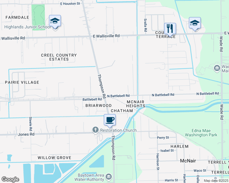map of restaurants, bars, coffee shops, grocery stores, and more near 8010 Thompson Road in Highlands