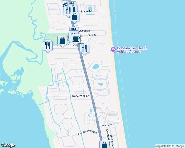 map of restaurants, bars, coffee shops, grocery stores, and more near 104 Village Del Prado Way in St. Augustine
