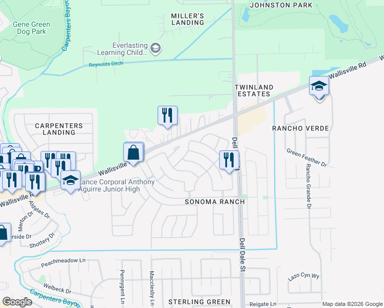 map of restaurants, bars, coffee shops, grocery stores, and more near 1915 Dominic Lane in Houston
