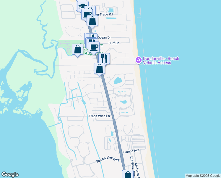 map of restaurants, bars, coffee shops, grocery stores, and more near 104 Village Del Prado Way in St. Augustine