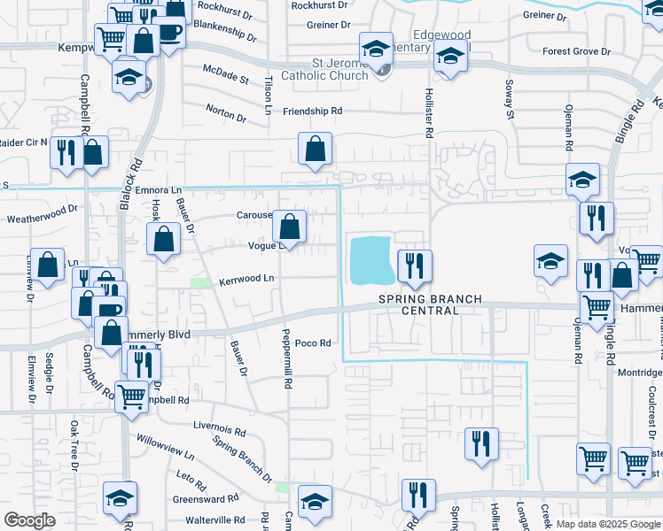 map of restaurants, bars, coffee shops, grocery stores, and more near 2207 McKean Drive in Houston