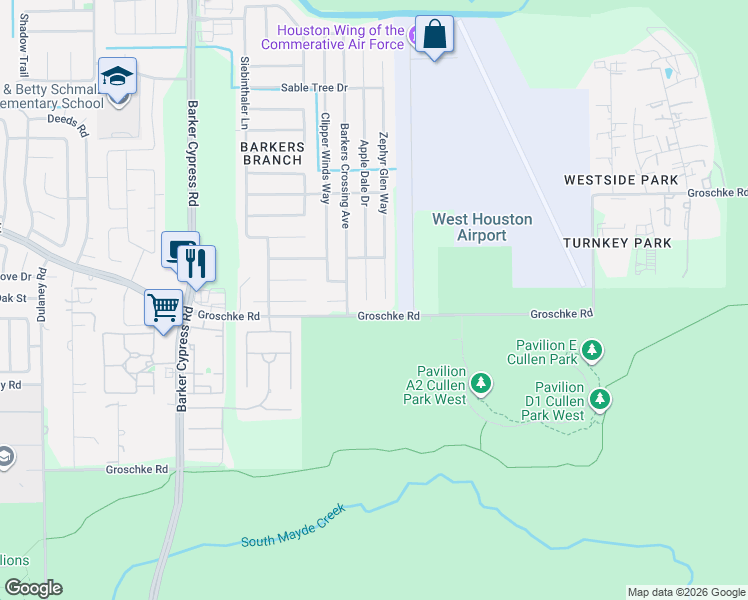 map of restaurants, bars, coffee shops, grocery stores, and more near 3006 Apple Dale Drive in Houston
