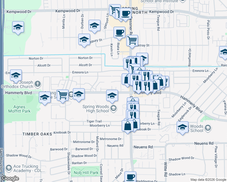 map of restaurants, bars, coffee shops, grocery stores, and more near in Houston